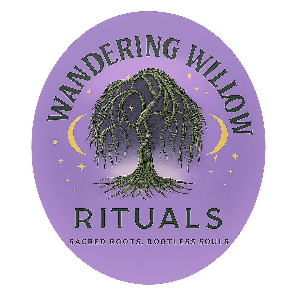Wandering Willow Rituals logo - mystical wand and willow branches